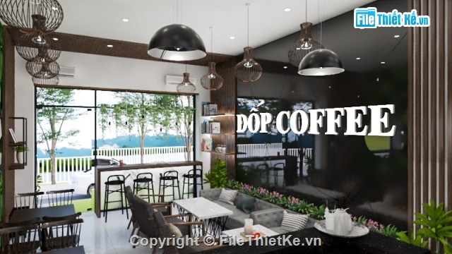 nội thất quán trà sữa,nội thất quán cafe,File sketchup nội thất,thiết kế quán trà tranh,sketchup quán trà tranh