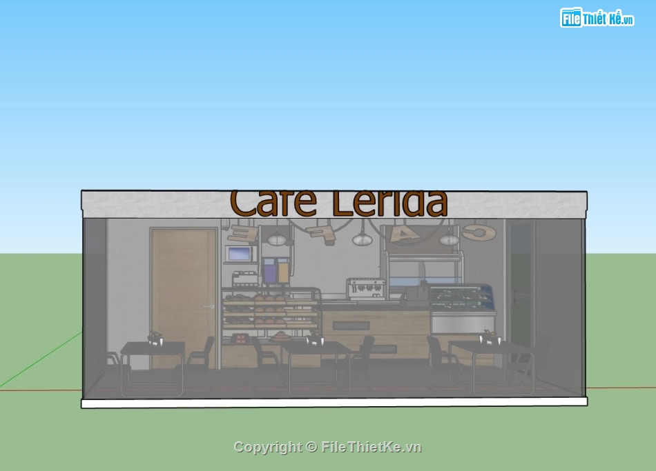 mẫu nội thất quán cafe,sketchup nội thất quán cafe,mẫu thiết kế quán cafe