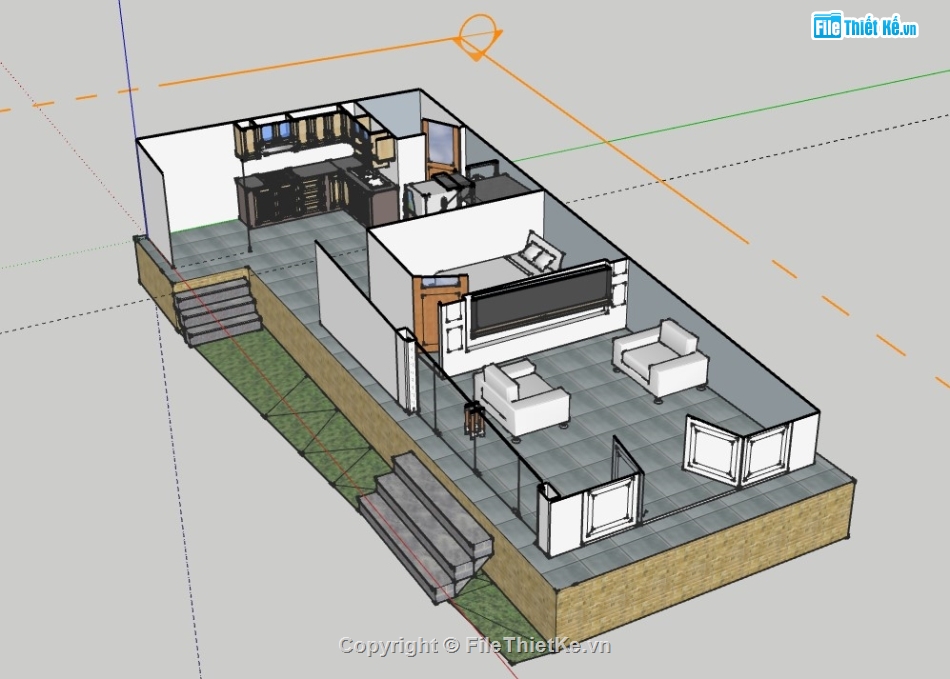sketchup nội thất,File sketchup nội thất,nội thất tầng 1,File sketchup nhà 1 tầng,Sketchup nội thất tầng 1