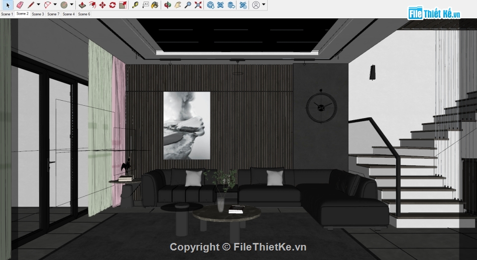 File sketchup nội thất,sketchup nội thất,file sketchup phòng khách và bếp,file sketchup phòng khách bếp,file sketchup phòng khách,Model su phòng khách bếp