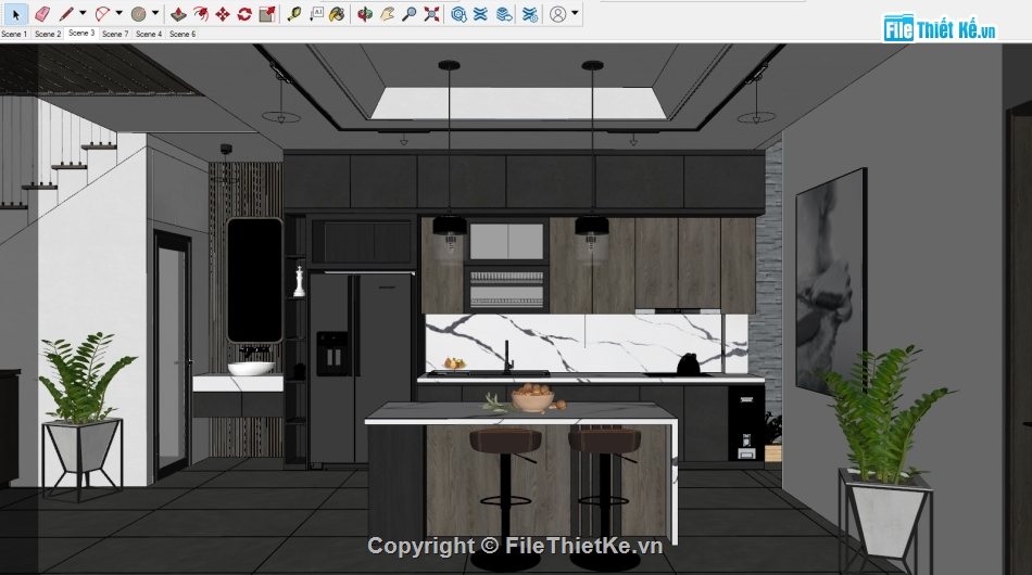 File sketchup nội thất,sketchup nội thất,file sketchup phòng khách và bếp,file sketchup phòng khách bếp,file sketchup phòng khách,Model su phòng khách bếp