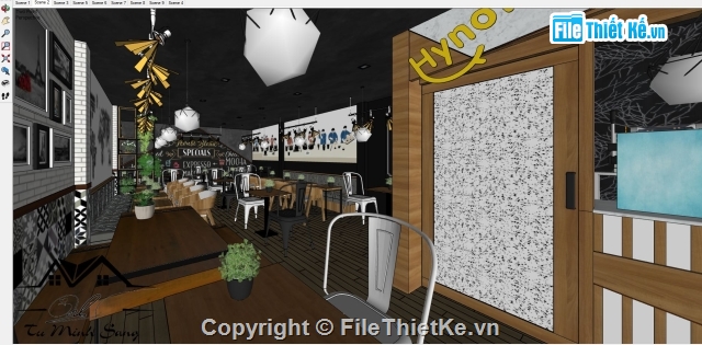 trà sữa sketchup,SU cà phê,Sketchup coffee,quán coffee,thiết kế nội thất coffee