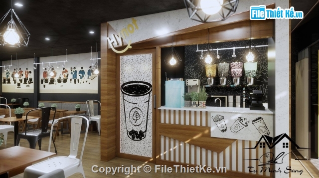 trà sữa sketchup,SU cà phê,Sketchup coffee,quán coffee,thiết kế nội thất coffee