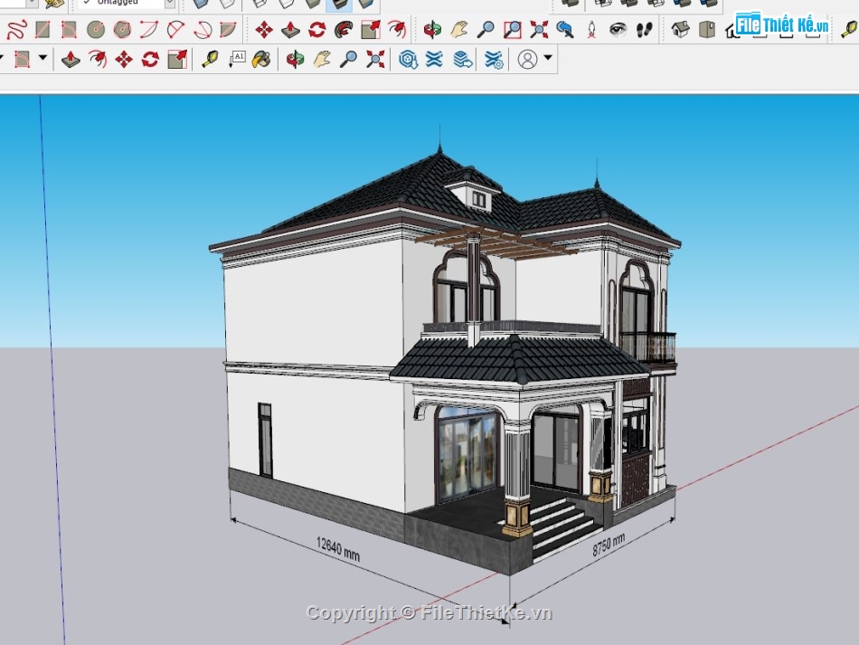 biệt thự 2 tầng,file su biệt thự 2 tầng,sketchup biệt thự 2 tầng