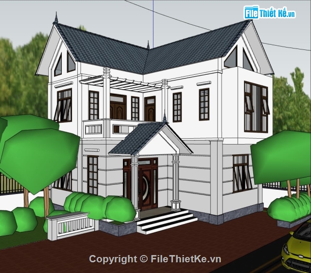 biệt thự 2 tầng,phối cảnh biệt thự 2 tầng,biệt thự phố 2 tầng,su biệt thự,file sketchup biệt thự 2 tầng