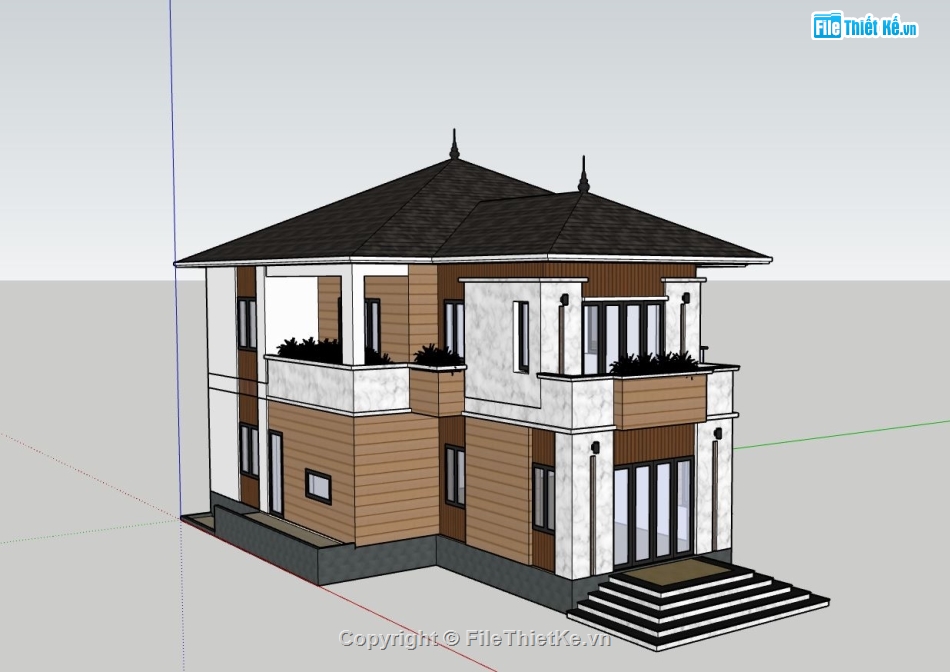 phối cảnh biệt thự 2 tầng,file sketchup biệt thự 2 tầng,biệt thự 2 tầng,biệt thự 2 tầng hiện đại