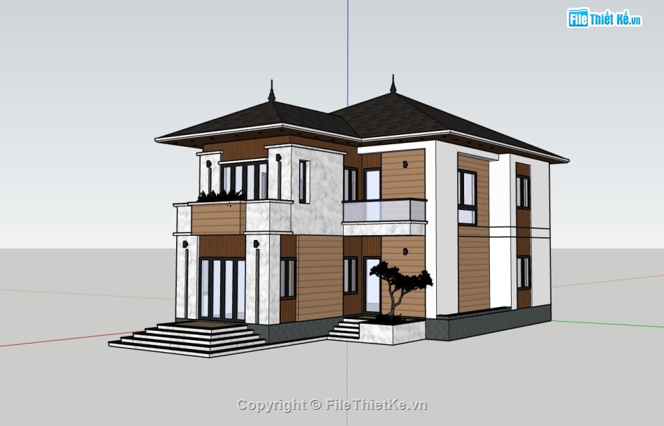 phối cảnh biệt thự 2 tầng,file sketchup biệt thự 2 tầng,biệt thự 2 tầng,biệt thự 2 tầng hiện đại