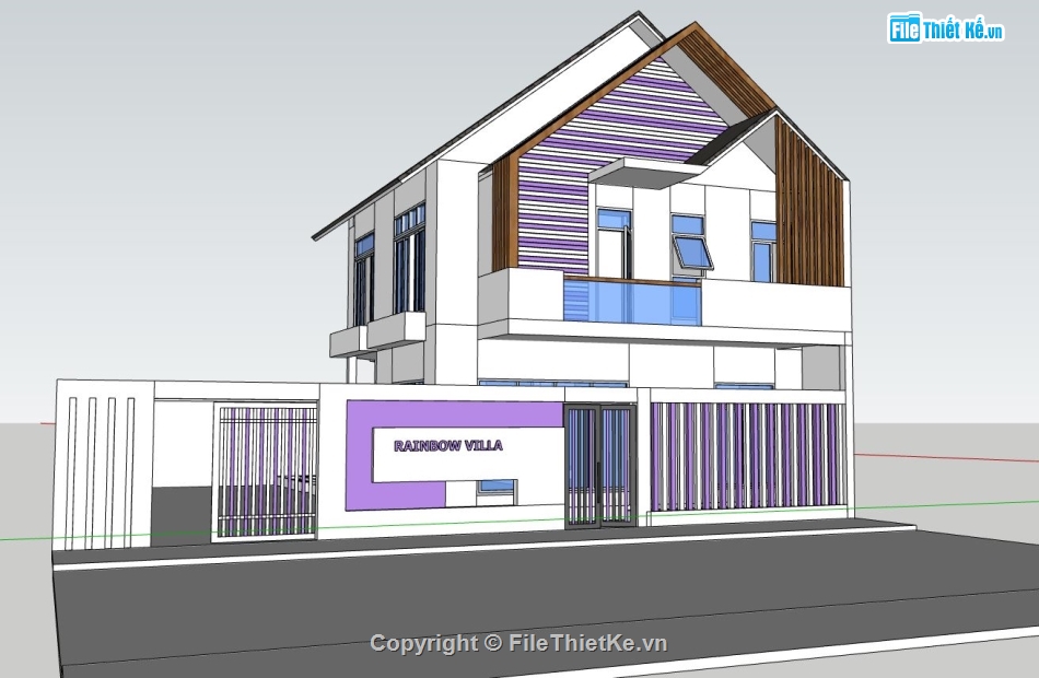 biệt thự 2 tầng,phối cảnh biệt thự 2 tầng,file sketchup villa 2 tầng,dựng mẫu sketchup villa 2 tầng