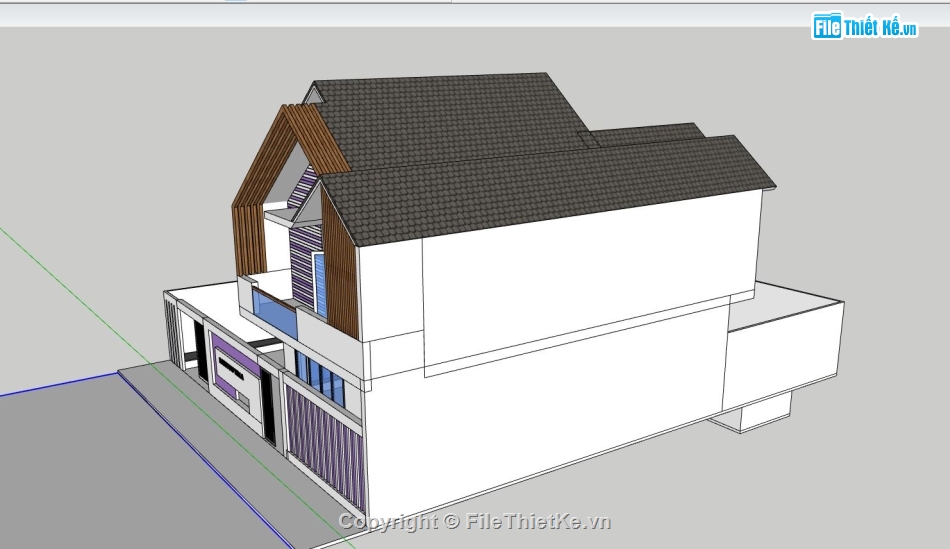 biệt thự 2 tầng,phối cảnh biệt thự 2 tầng,file sketchup villa 2 tầng,dựng mẫu sketchup villa 2 tầng