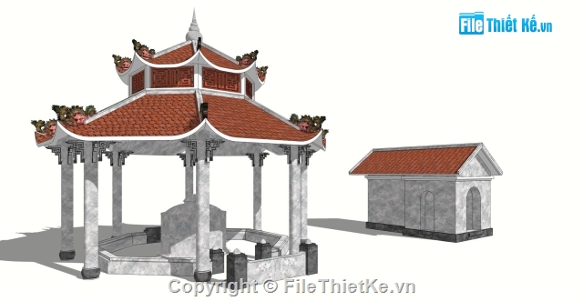 phối cảnh chùa,phối cảnh một ngôi chùa,sketchup chùa tháp,3d sketchup phối cảnh chùa tháp