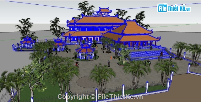 phối cảnh chùa,phối cảnh một ngôi chùa,sketchup chùa tháp,3d sketchup phối cảnh chùa tháp