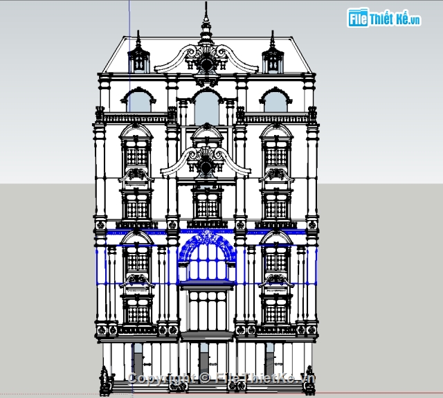 Khách sạn 6 tầng,Phối cảnh khách sạn 6 tầng,Khách sạn,file sketchup khách sạn tân cổ điển,File sketchup khách sạn 6 tầng