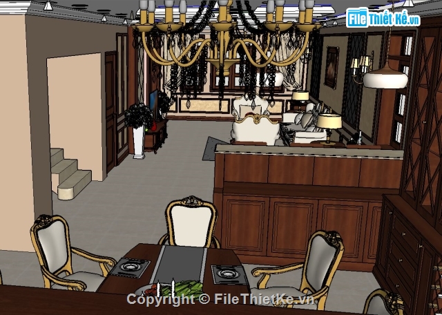 nội thất tân cổ,nội thất biệt thự cổ,thiết kế nội thất,file sketchup nội thất tân cổ điển,nội thất biệt thự sketchup