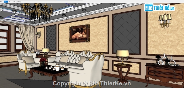 nội thất tân cổ,nội thất biệt thự cổ,thiết kế nội thất,file sketchup nội thất tân cổ điển,nội thất biệt thự sketchup