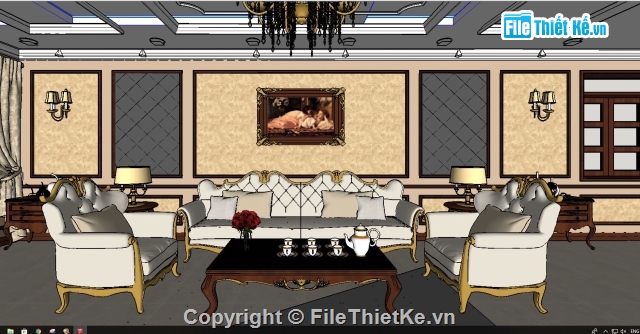 nội thất tân cổ,nội thất biệt thự cổ,thiết kế nội thất,file sketchup nội thất tân cổ điển,nội thất biệt thự sketchup