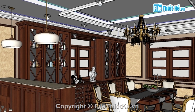 nội thất tân cổ,nội thất biệt thự cổ,thiết kế nội thất,file sketchup nội thất tân cổ điển,nội thất biệt thự sketchup