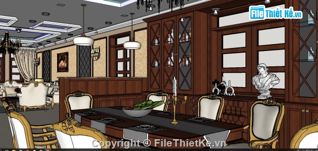 nội thất tân cổ,nội thất biệt thự cổ,thiết kế nội thất,file sketchup nội thất tân cổ điển,nội thất biệt thự sketchup