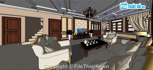 nội thất tân cổ,nội thất biệt thự cổ,thiết kế nội thất,file sketchup nội thất tân cổ điển,nội thất biệt thự sketchup