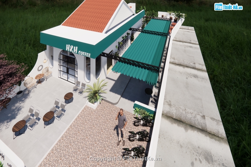 file sketchup quán cà phê đẹp,bản thiết kế quán cà phê,phối cảnh quán cà phê,Sketchup quán cafe,Su quán cà phê