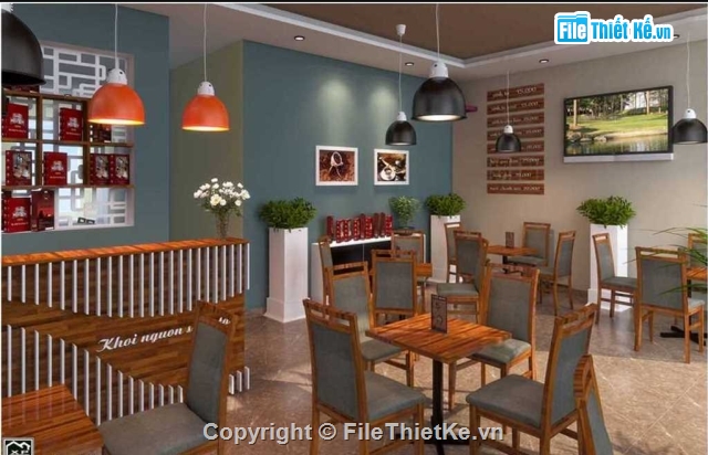 quán cafe file sketchup,File sketchup quán CAFE,Phối cảnh Quán cafe,quán cà fe,quán bán cafe,mẫu quán cafe