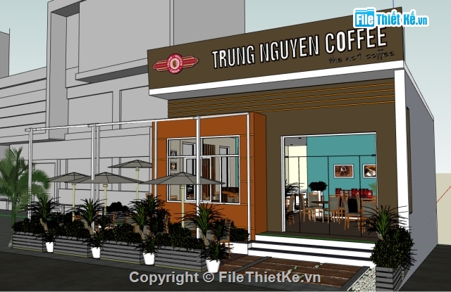 quán cafe file sketchup,File sketchup quán CAFE,Phối cảnh Quán cafe,quán cà fe,quán bán cafe,mẫu quán cafe