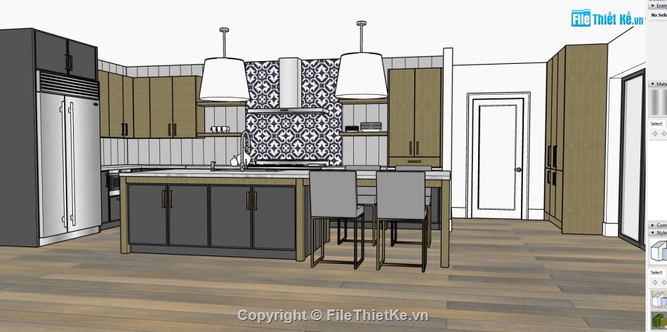 phòng bếp sketchup,phòng bếp thiết kế 3d,sketchup phòng bếp