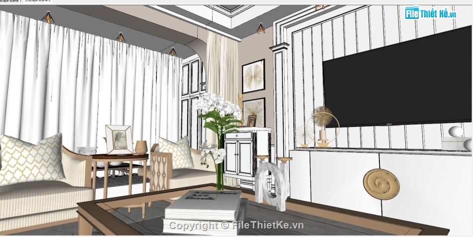 file Phòng khách,Phòng khách file sketchup,Phòng khách bếp file sketchup,file sketchup phòng khách