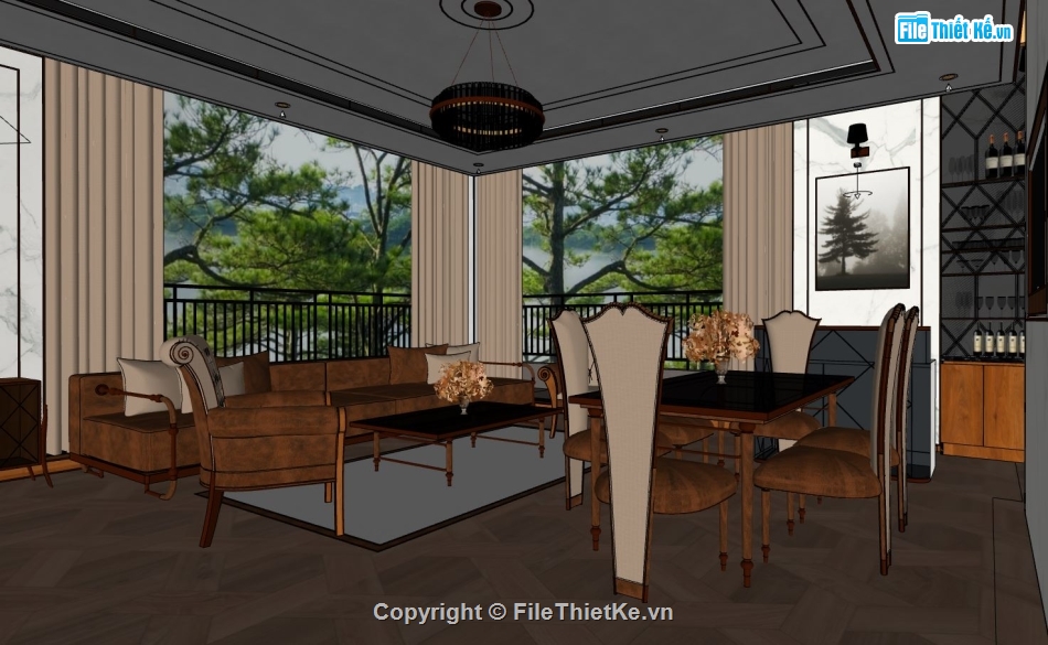 File phòng khách biệt thự,sketchup phòng khách,File sketchup phòng ăn,nội thất biệt thự sketchup