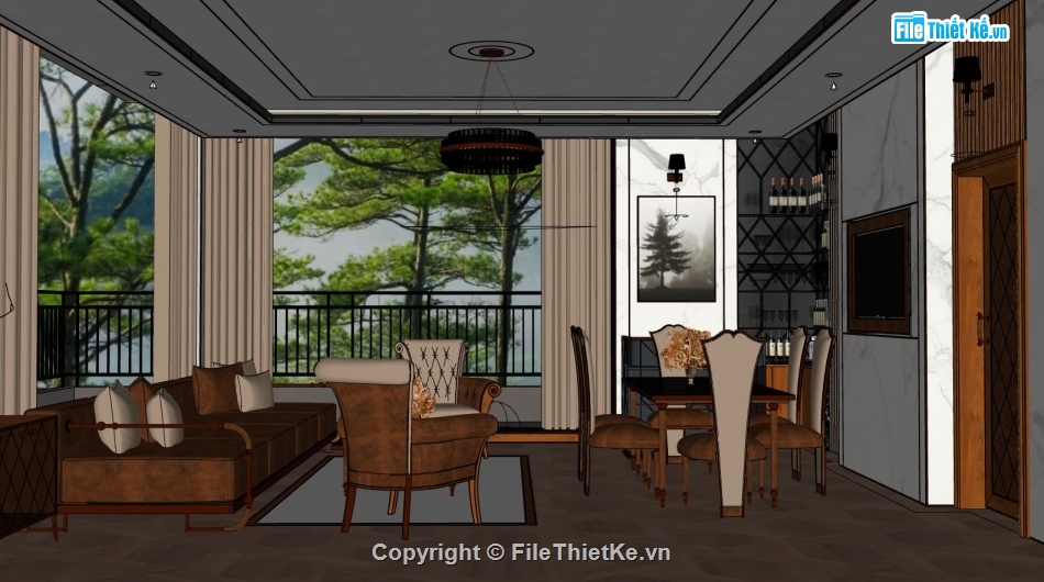 File phòng khách biệt thự,sketchup phòng khách,File sketchup phòng ăn,nội thất biệt thự sketchup
