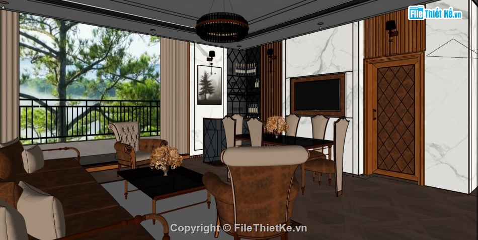 File phòng khách biệt thự,sketchup phòng khách,File sketchup phòng ăn,nội thất biệt thự sketchup