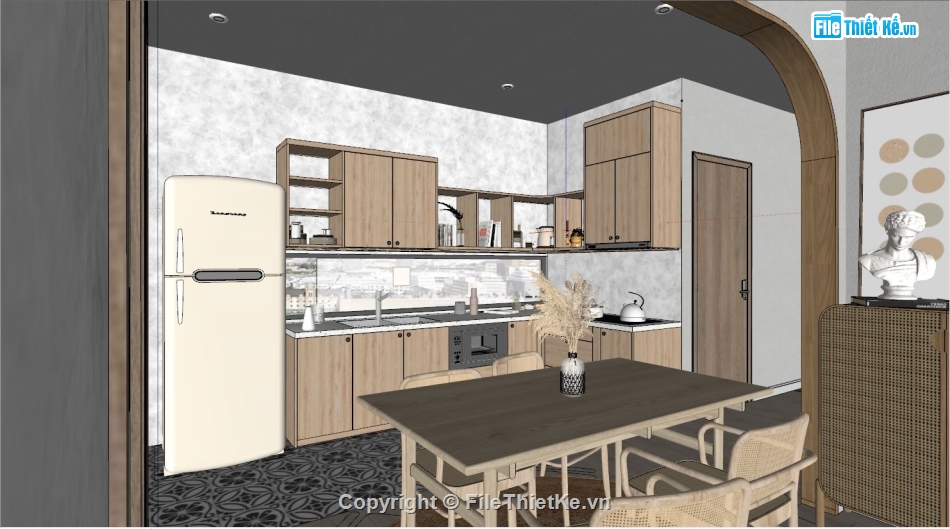 sketchup phòng khách,File sketchup phòng ăn,phòng khách bếp,Phòng khách sketchup,phòng bếp sketchup