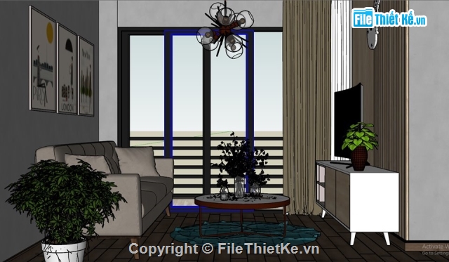 File sketchup phòng khách,File sketchup phòng khách hiện đại,Model sketchup phòng khách hiện đại