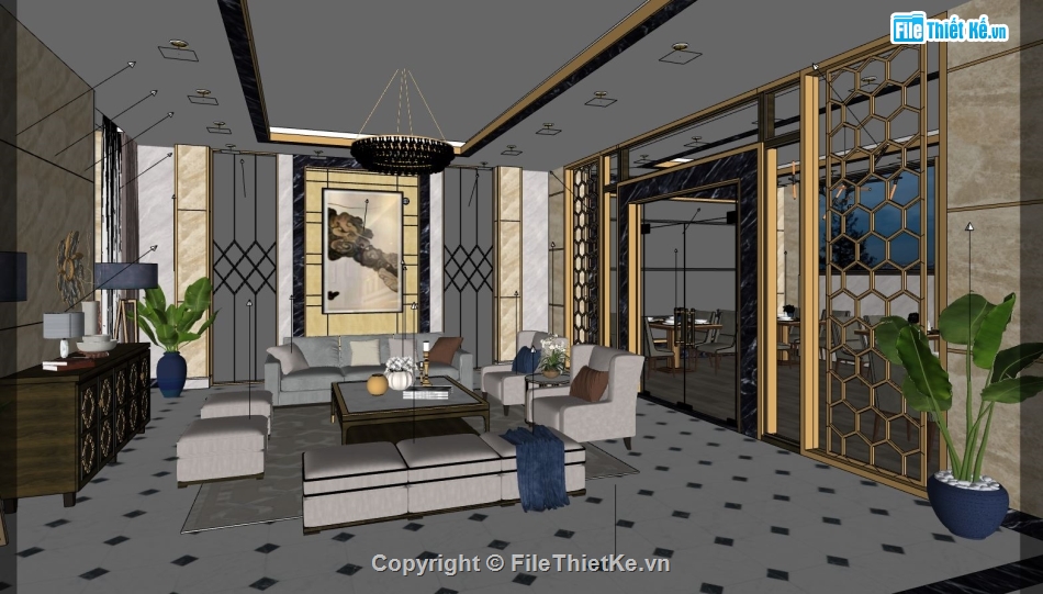File sketchup phòng khách đẹp,Phòng khách khách sạn,Model su phòng khách,phòng khách khách sạn file su