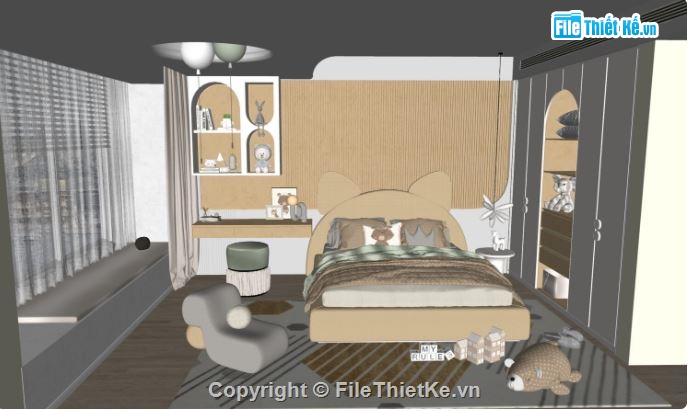 3d sketchup phòng ngủ,3d phòng ngủ,phòng ngủ sketchup,File phòng ngủ sketchup