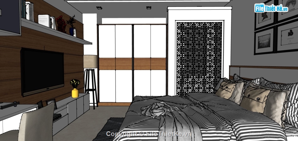 phòng ngủ sketchup,File sketchup phòng ngủ đẹp,3d su phòng ngủ