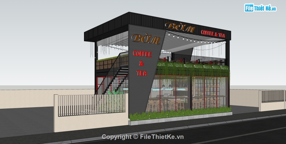 sketchup quán cafe,model su quán cafe,quán cafe file sketchup,file su quán cafe,file sketchup quán cafe,quán cafe 2 tầng