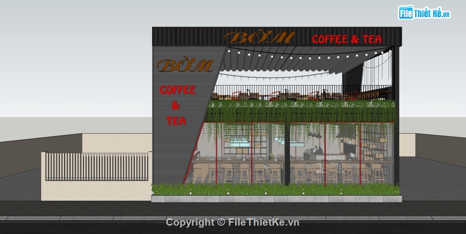 sketchup quán cafe,model su quán cafe,quán cafe file sketchup,file su quán cafe,file sketchup quán cafe,quán cafe 2 tầng