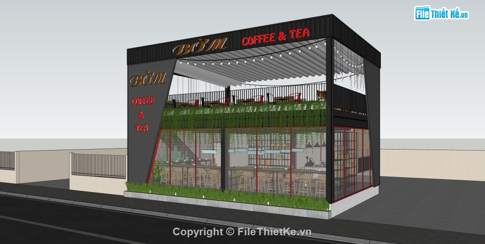 sketchup quán cafe,model su quán cafe,quán cafe file sketchup,file su quán cafe,file sketchup quán cafe,quán cafe 2 tầng