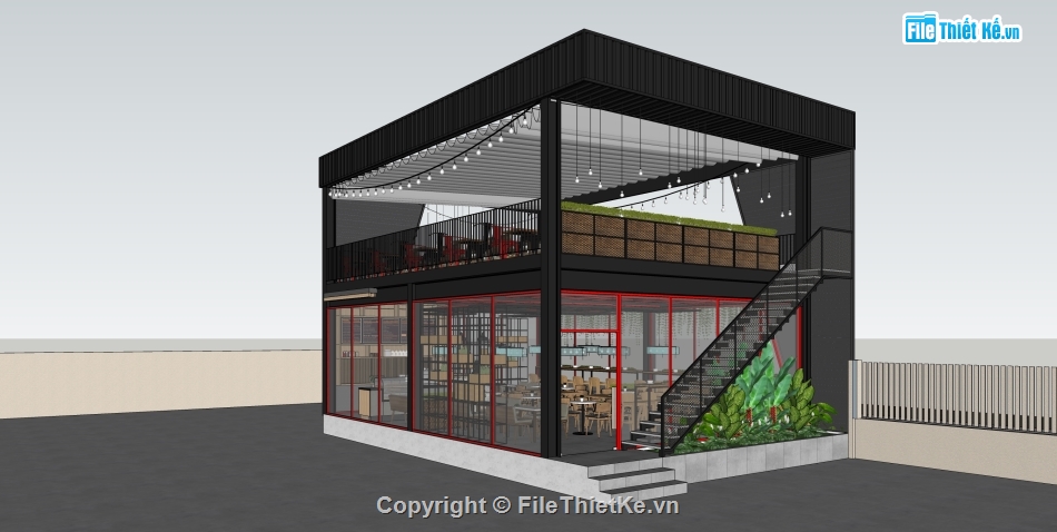 sketchup quán cafe,model su quán cafe,quán cafe file sketchup,file su quán cafe,file sketchup quán cafe,quán cafe 2 tầng