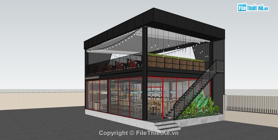 sketchup quán cafe,model su quán cafe,quán cafe file sketchup,file su quán cafe,file sketchup quán cafe,quán cafe 2 tầng