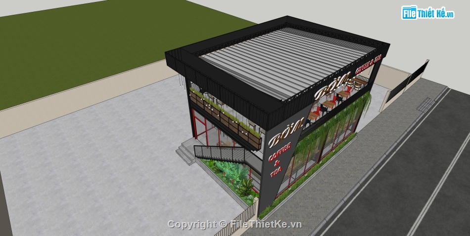 sketchup quán cafe,model su quán cafe,quán cafe file sketchup,file su quán cafe,file sketchup quán cafe,quán cafe 2 tầng