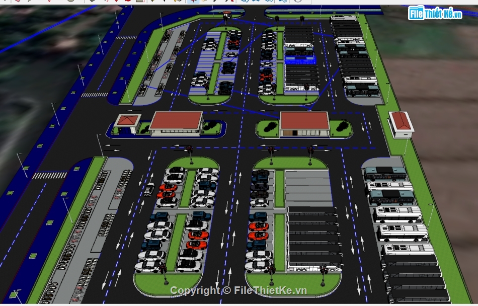 file sketchup bãi đỗ xe,quy hoạch bãi đỗ xe file su,dựng 3d su bãi đỗ xe