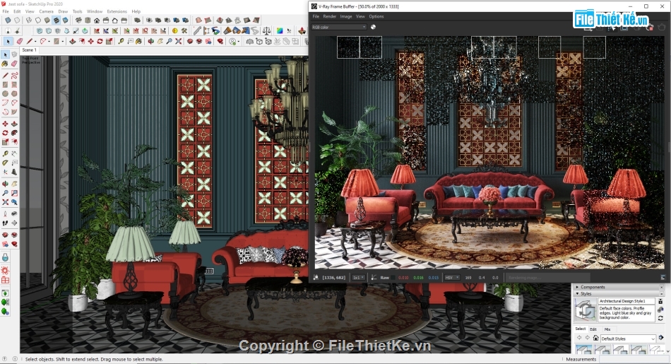 sketchup phòng khách,sketchup sofa,File sketchup phòng khách đẹp,sofa phòng khách