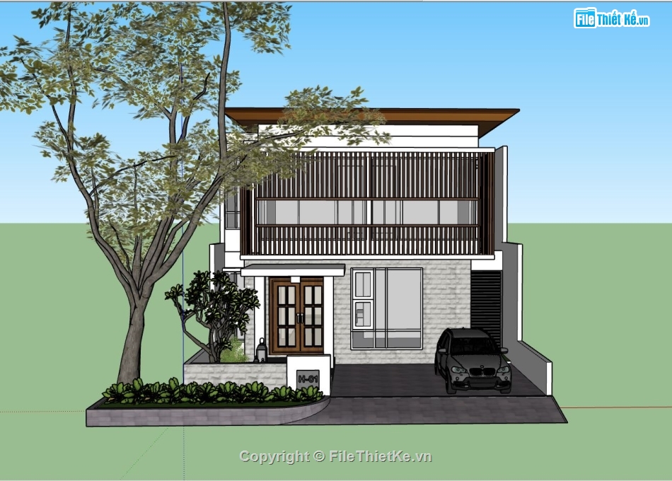 biệt thự sketchup,file su biệt thự 2 tầng,mẫu biệt thự 2 tầng,thiết kế biệt thự đẹp,phối cảnh biệt thự 2 tầng