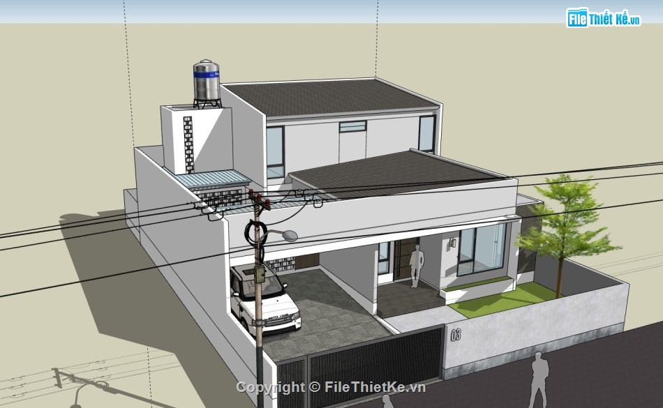 biệt thự 2 tầng,file su biệt thự 2 tầng,mẫu biệt thự sketchup,phối cảnh biệt thự 2 tầng