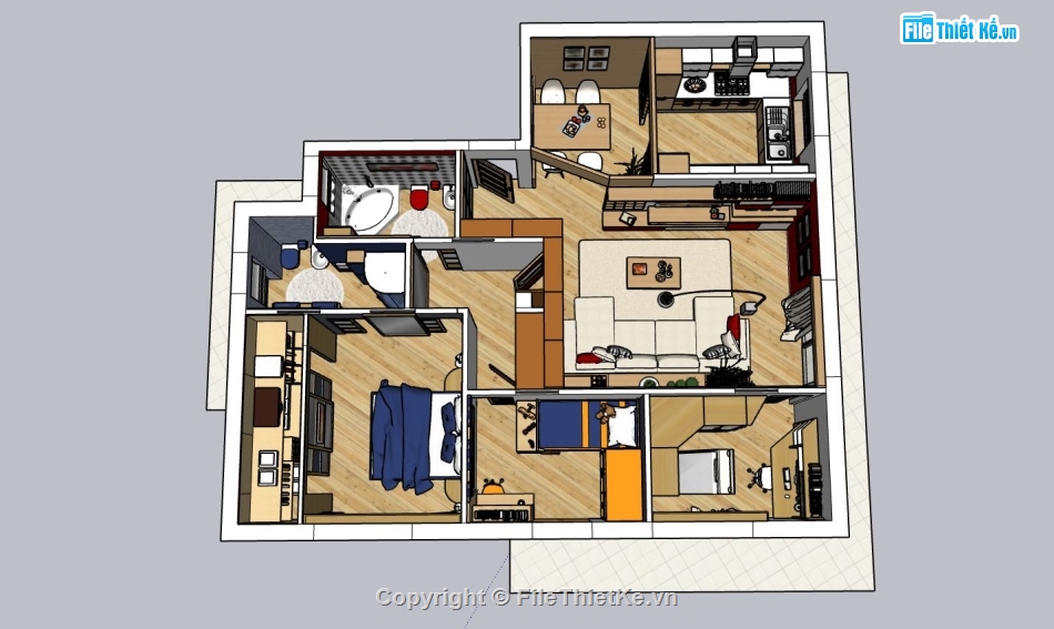 nội thất chung cư,file sketchup chung cư,nội thất chung cư căn hộ,nội thất khách bếp chung cư,bố trí nội thất chung cư