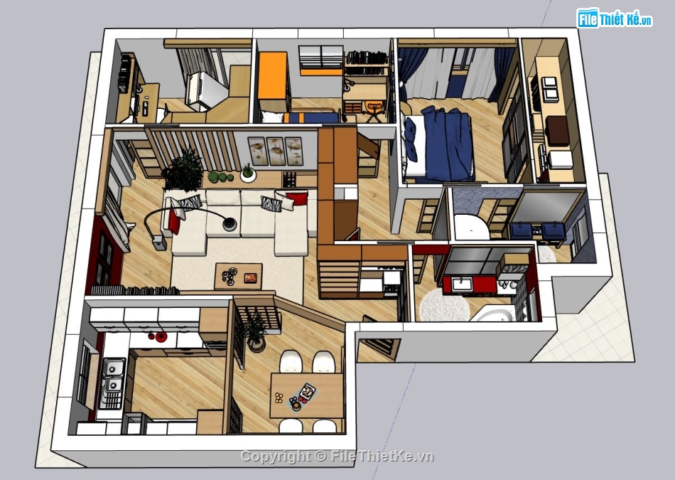 nội thất chung cư,file sketchup chung cư,nội thất chung cư căn hộ,nội thất khách bếp chung cư,bố trí nội thất chung cư