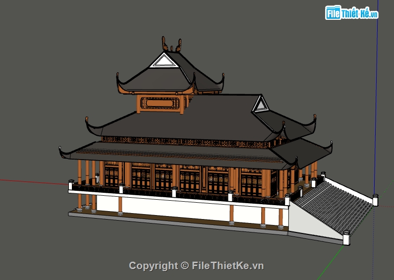 đình chùa thiết kế 3d su,dựng đình chùa file sketchup,mẫu thiết kế 3D đình chùa