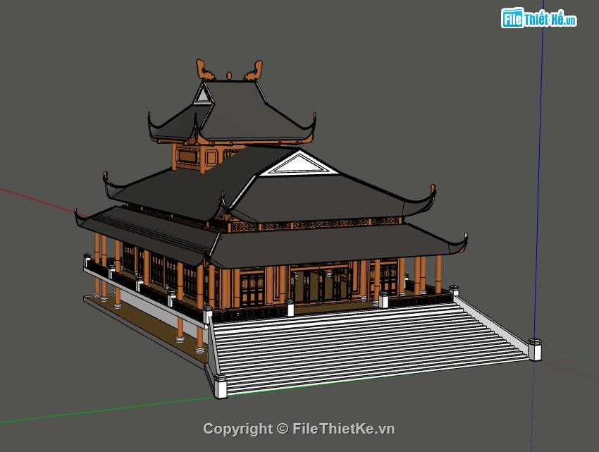 đình chùa thiết kế 3d su,dựng đình chùa file sketchup,mẫu thiết kế 3D đình chùa