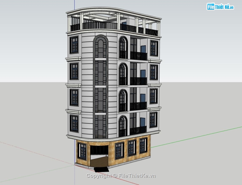 thiết kế khách sạn,khách sạn 5 tầng,sketchup khách sạn 5 tầng